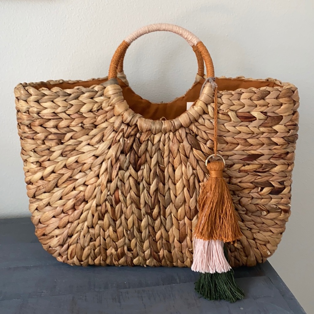Round Handle Straw Tote Handbag